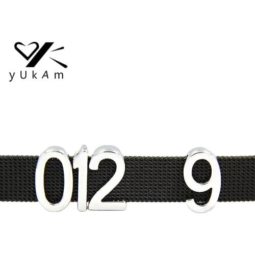 YUKAM Silver Color Digital 0-9 Numbers Slide Charms Keeper for Leather Mesh Keeper Bracelets Handmade Jewelry Accessories Making