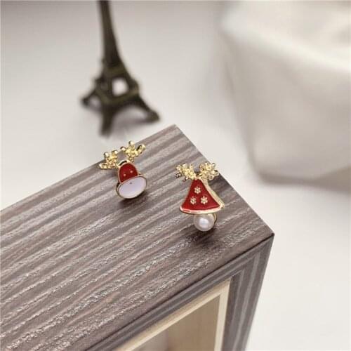 New Chic Christmas Charms Earrings For Women Asymmetric Fashion Elk And Bell Earrings Xmas Gift Ladies Jewelry