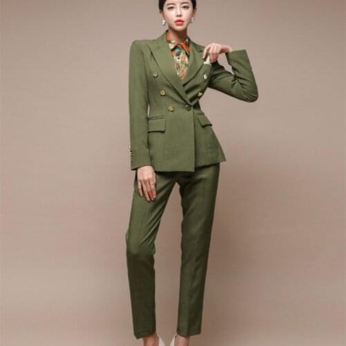 Runway Ladies Autumn Suit Office Work Double Breasted Blazer Trouser Set Fashion Business Pant Suits Women Formal Pantsuit