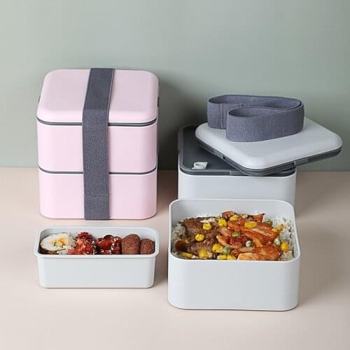 1Pcs Double-layer Square Lunch Box With Rice Portable Leak-proof Lunch Box Student Lunch Box Plastic Microwave Heating