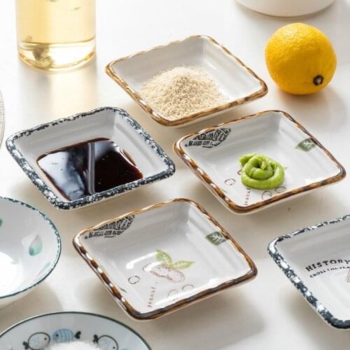 1Pcs/set Cute Mini Quartet Shaped Pigments Ceramics Soy Dish Sauce Vinegar Jam Dishes Kitchen Small Plate Set Tableware Gifts