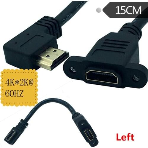 15CM 4K*2k Cable 60Hz HDMI-compatible 2.0V Right Left Up Down angle male to female panel mount with screws HD extension cable
