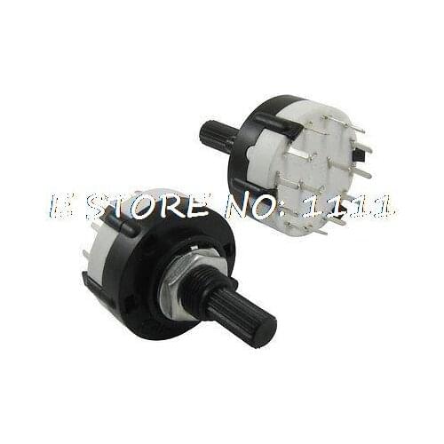 2Pcs 6mm Knurled Shaft 2 Pole 6 Positions Rotary Switch 350mA 125V AC SR26-2-6