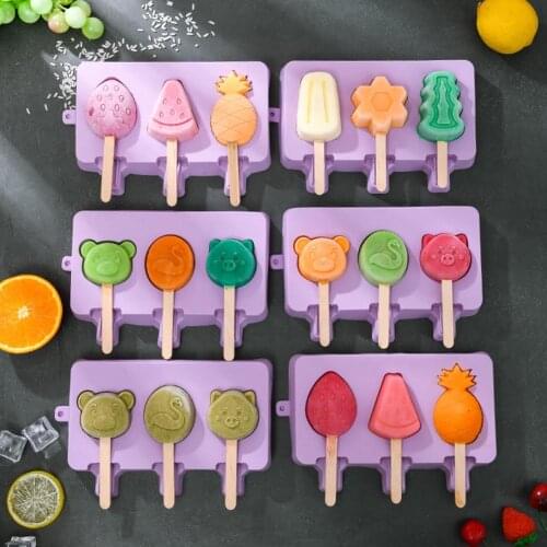 2Pcs Silicone Ice Cream Mold Cartoon Fruit Shape Ice Cream Maker Tubs with Stick Ice Cube Tray Ice Cream Tubs Ice Cream Mold