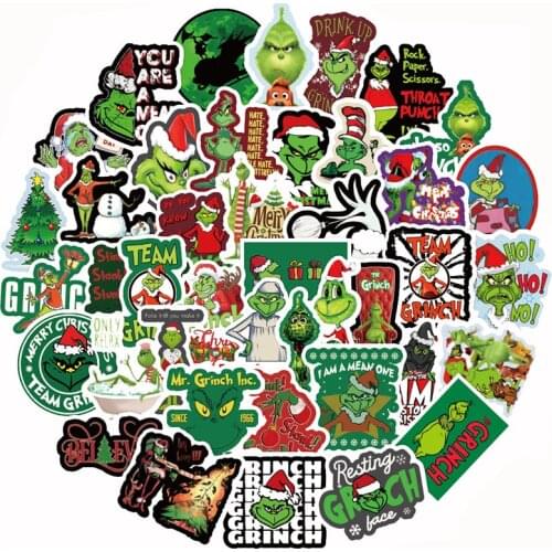 50Pcs Classic Movie How The Grinch Stole Christmas Stickers For Wall Desk DIY Car Trunk Decal Guitar Motorcycle Fridge