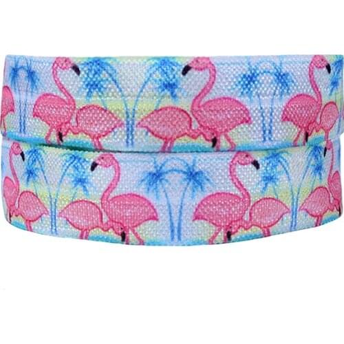 50 yards/lot) Free shipping 5/8" flamingo printed foe fold over elastic for baby headbands