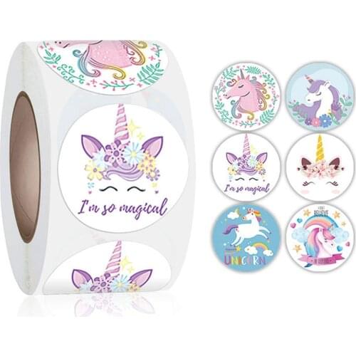 500Pcs/Roll Reward Stickers for Kids Mermaid Unicorn Animal Cute Pattern Thank You Letter School Teacher Supplies Child Sticker