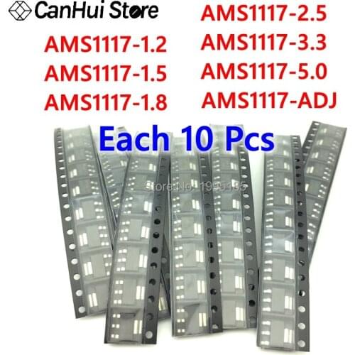 70 piezas = 7 tipos * 10 piezas AMS1117 Kit de AMS1117-ADJ AMS1117-5.0V AMS1117-3.3V AMS1117-2.5V AMS1117-1.8V AMS1117-1.5V AMS1