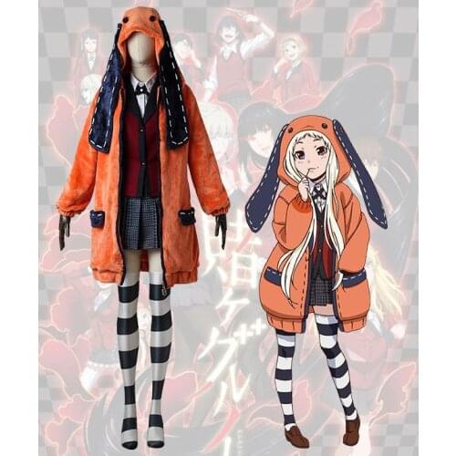 2020 Anime Kakegurui Cosplay Costume Compulsive Gambler Runa Yomotsuki Hoodie Women Coat Orange Jacket with Socks Custom Made