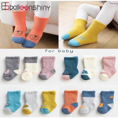 BalleenShiny 3 pairs child socks Thick loops newborn socks keep warm Autumn and winter models thick baby socks High Quality