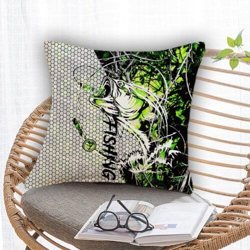 Bass Carp Fishing Pillow Cover Print Fish Pillowcover Bedroom Home Office Decorative Pillowcase Zipper Pillow Soft No Fade