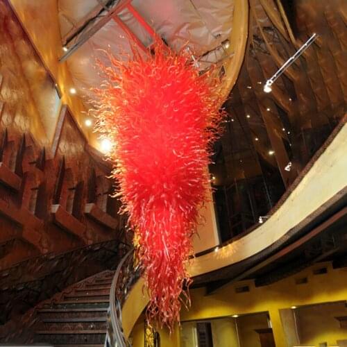 Large Staircase Pendant Lighting Modern Hand Blown Glass Chandelier Red Color Long LED Duplex Room Hotel Hall Hanging Lamp