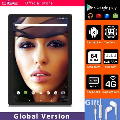 10 Inch Tablet PC Ten Core 6G 64GB Android 8.0 Tablets 1920x1200 IPS Dual SIM 4G LTE Dual Camera Bluetooth 5G WiFi GPS 10.1 tab