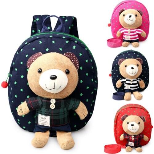 Bear Toy Children School Bags Kid Bag Children Backpack Removable Doll Lovely Backpacks Childrens Gift for Boys and Girls Strip
