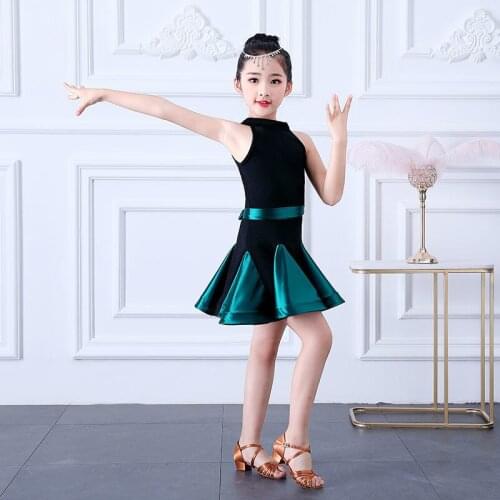 2021 Summer Children Girls Latin Dance Dress Sexy Leopard Latin Dance Clothes Salsa Black Red Competition Ballroom Tango Dresses