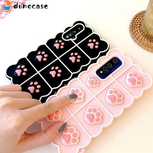 For VIVO S9 S7 S6 Vivo Y73S Y31S Y20 Y70S Y7S Y5S Y19 X60 X50 Pro X30 X27 Cat Paw Relieve Stress Push It Fidget Toys Phone Case