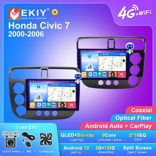 EKIY Blu-ray IPS DSP Android 10 No 2Din Autoradio For Honda Civic 7 2000-2006 GPS Navigation Car Multimedia Player BT Head Unit