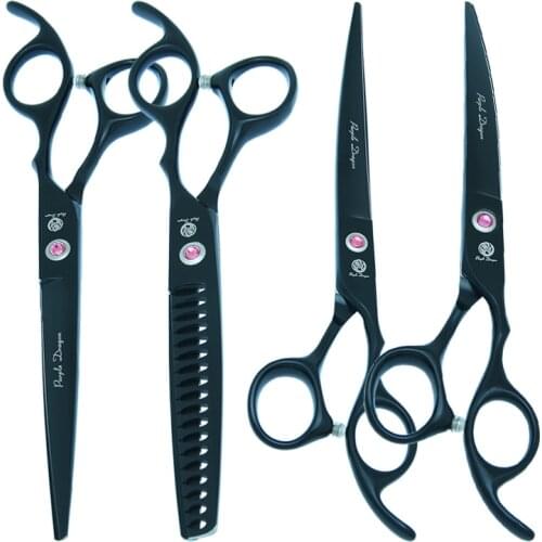 Purple Dragon 7 inch Pet Dog Hair Scissors Professional Animals Cutting Thinning Curved Shears Comb Forceps Grooming Tool B0033B