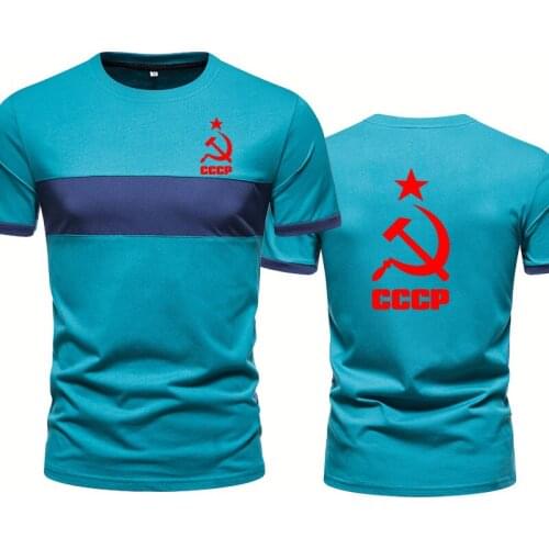 Summer Mens tops CCCP Russian Splicing T-shirt USSR Soviet Union high quality cotton Moscow Russia Mens short sleeve