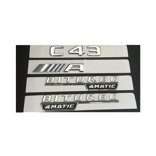 Chrome Trunk Fender Emblems Badges for Mercedes W205 C43 FOR AMG BITURBO 4MATIC