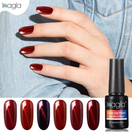 Inagla Soak Off UV & LED 15ML Wine Red Cat Eye Gel Nail Polish 6 Colors Long-lasting Mermaid Varnish Nail Art Magnetic Lacquer