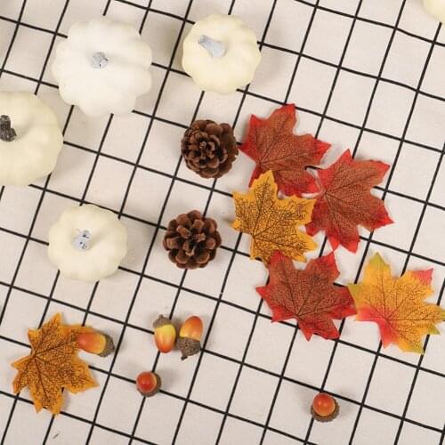 Artificial White Pumpkin Maple Leaf Acorn Pine Cones Accessories Artificial Maple Leaves Halloween Fall Harvest Home Decorations