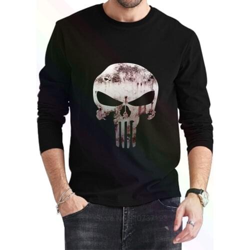 Bloody Punisher Skull Logo Classic Black T-Shirt 2021 Newest Summer Mens Long Sleeve Popular Tees Shirt Tops Novel Unisex