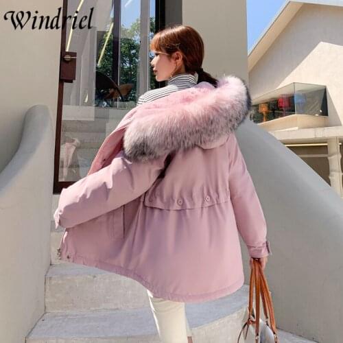 Windriel Winter Warm Jackets Short Fur Lining Snow Wear Coat Women Ovesized Loose Parkas Hooded High Street Drawstring Clothing