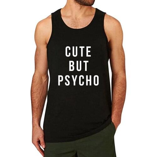 Lyprerazy Mens Cute But Psycho Workout Gym Funny Printed Tank Top