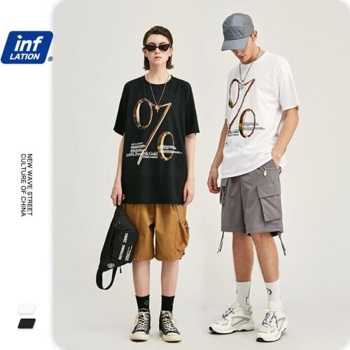 Fashion Percentage Symbol Printed Drop Shoulder Sleeve T-Shirt High Street Trend Hip-Hop Cotton Unisex T Shirt NO45