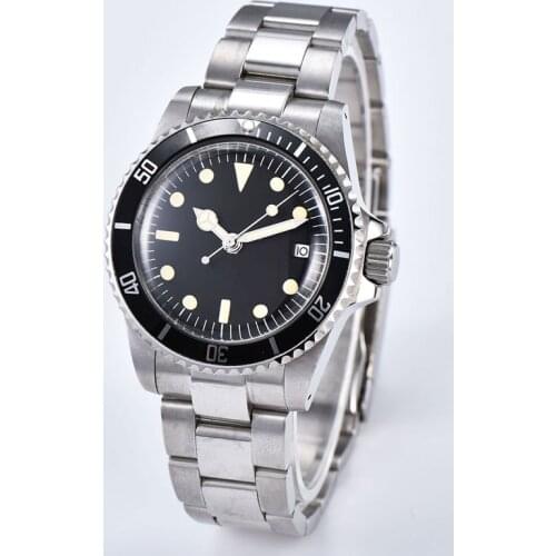 40mm Mens Watch Automatic Mechanical Watch Seagull Movement Steel Case Aluminum Luminous Frame Stainless Steel Strap