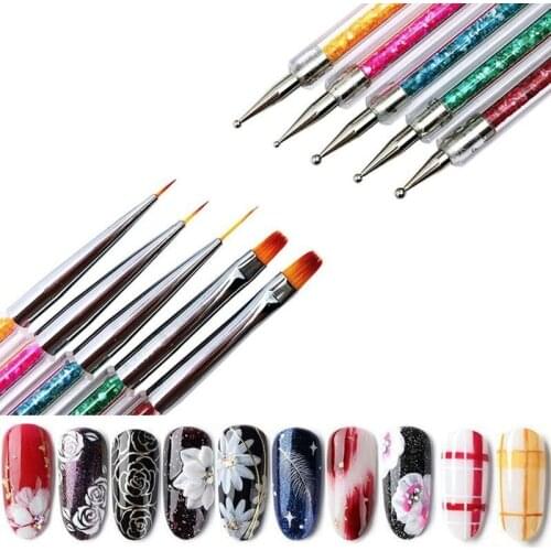 5PCS New Nail Art Brushes Nails Accessories Fashion Manicure Nail Art Designs DIY Double-Ended Brush and Dotting Tool Kit
