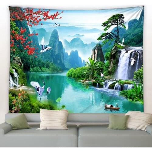 Landscape Tapestry Wall Hanging Decor Chinese Style Nature Scenery Bedroom Decor Background Large Tapestries Living Room Blanket