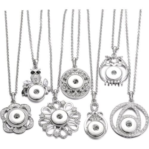 New Snap Jewelry Rhinestone Crystal Flower Snap Necklace Fit DIY 20mm 18mm Snap Buttons Pendant Necklaces for Women Accessories