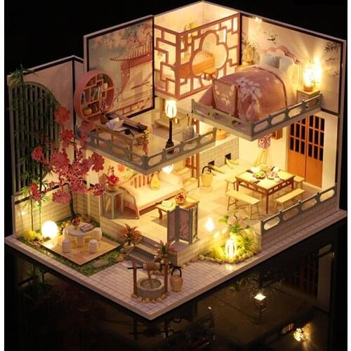 Chinese Apartment Miniature Model DIY Doll Puppet House Wooden Small Furniture Accessories Children Birthday Toy Gifts