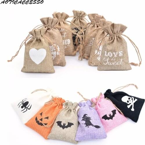 Wholesale Small Wedding Favors Sack Hessian Burlap jute Drawstring Bag for Candy Jewelry Coffee Bean Jute Gift Bag Xmas Decor