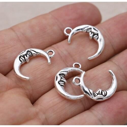 20pcs Antique Silver Plated Moon Charms Pendants for Jewelry Making Bracelet Necklace DIY Handmade Accessories Craft 22x16mm