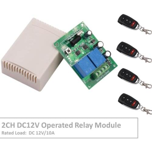 RF Switch Remote Control DC 12V 2 Gang Relay Receiver and 1527 learning code Transmitter For LED Light Electric Device Control