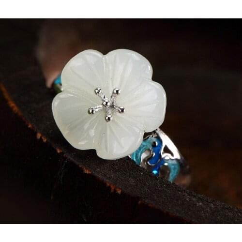 Silver S925 pure silver and field white inlaid with cloisonne plum blossom