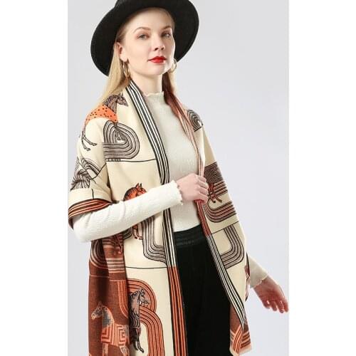 2020 Luxury brand Winter Scarf Women Cashmere Warm Pashmina Foulard Lady Luxury Horse Scarves Thick Soft Shawls Wraps