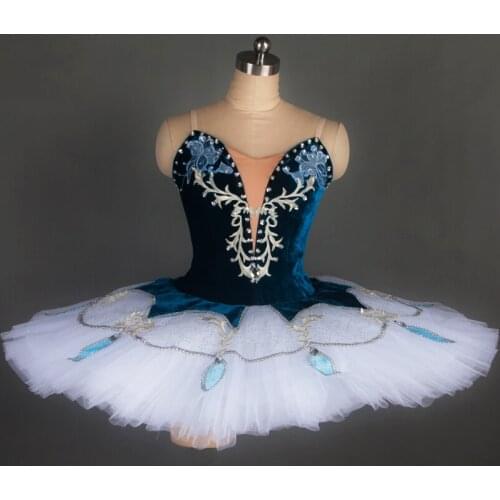 Blue Velvet Bodice Ballerina Professional Classical Pancake Ballet Tutu Skirt,Women/Girls High Quality Stage Performance Costume