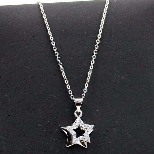 Vecalon Original Desgin Brand New Luxury Jewelry Double Star Pendant 925 Sterling Silver 5A Cubic Zirconia CZ Clavicle Necklace