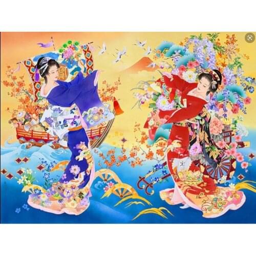Japanese Kimono Lady dance Art Needlework 14CT Canvas Unprinted Handmade Embroidery Cross Stitch Kit DIY Home Decor