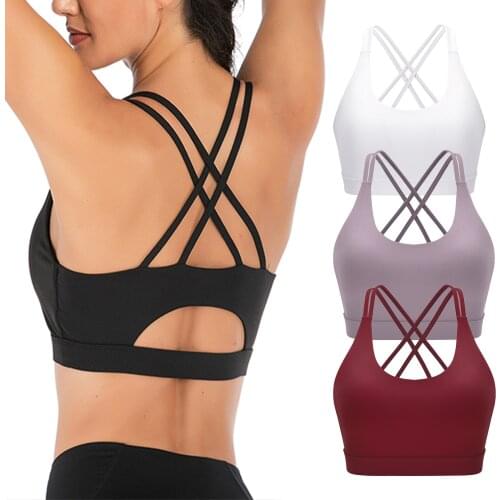 Ladies Bra Summer Breathable Quilted Sports Vest Cross Belt Sports Quick-Drying Clothes Hollow Fitness Sports Bra 4 Kinds Color