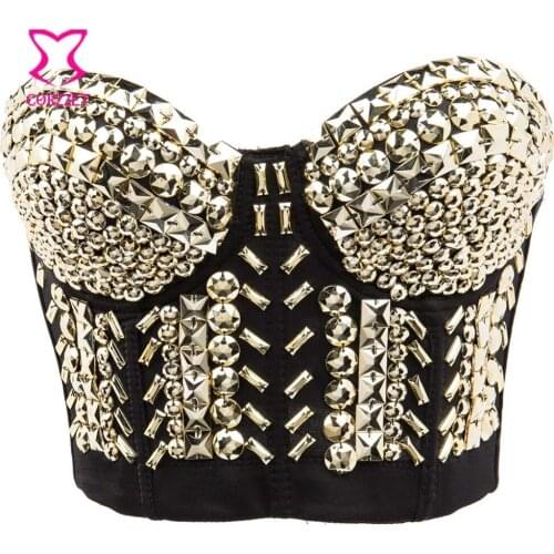 Gold Resin Gems & Beading Night Club Punk Rave Gothic Brasieres Women Bra Soutien Gorge Push Up Bralette Crop Top Brasier Mujer