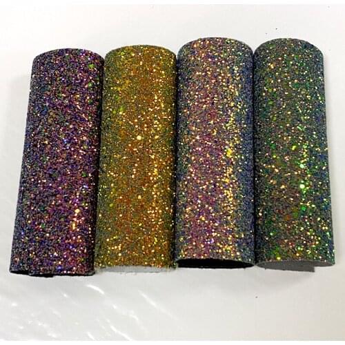 Gold Shiny Multicolored Chunky Glitter Faux Leather Sheet Elastic Backing for Shoes/Bags/DIY Accessories/Hair Bows