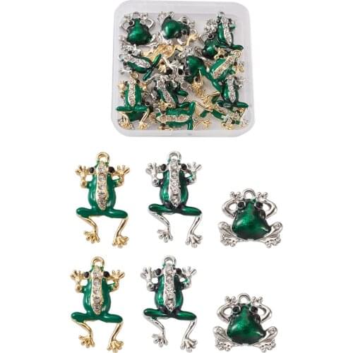 18pcs Frog Shape Alloy Enamel Pendants Crystal Rhinestones Charms For Jewelry Making DIY Handmade Bracelet Necklace Accessories