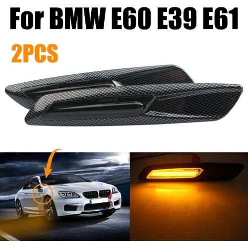 2PCS Carbon Fiber ABS LED Side Marker Light Turn Signal Lamps For BMW E60 E39 E61