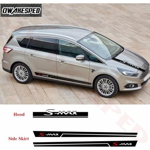 3 PCS Car Body Sticker For-Ford S-MAX Racing Sport Hood Bonnet Stripes Auto Door Side Skirt Vinyl Decals Exterior Accessories