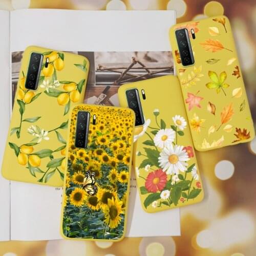 Yellow Silicone Case For Huawei P30 P40 Lite 5G 4G P40Lite E P30 Pro Lite Plus Y6 Y9 Prime P Smart 2021 2019 Z Case TPU Flower
